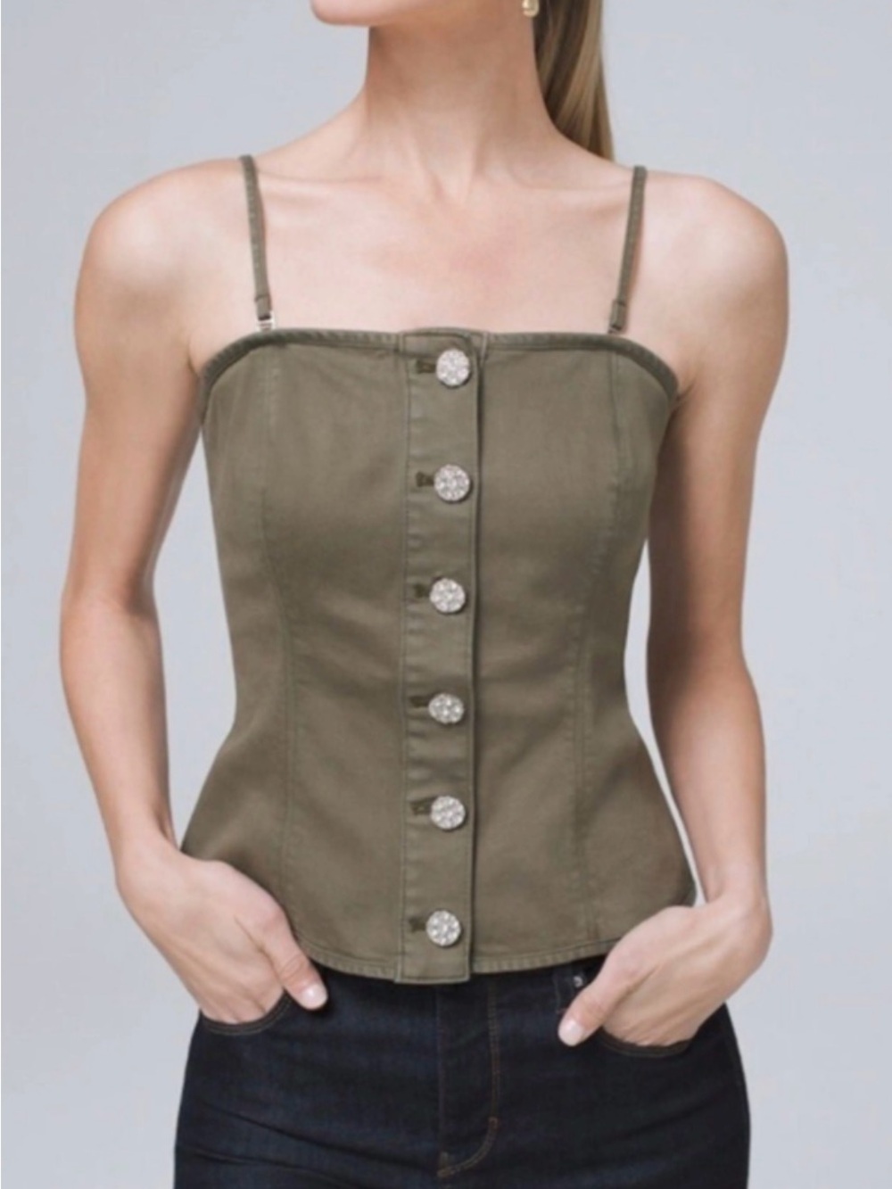 White House Black Market Bustier with Optional Straps and Crystal Buttons, NWT,